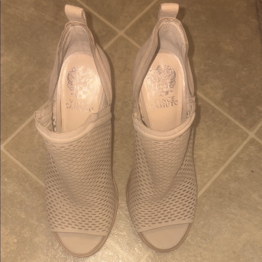 Vince Camuto Cream Heeled Boots with Perforated Design